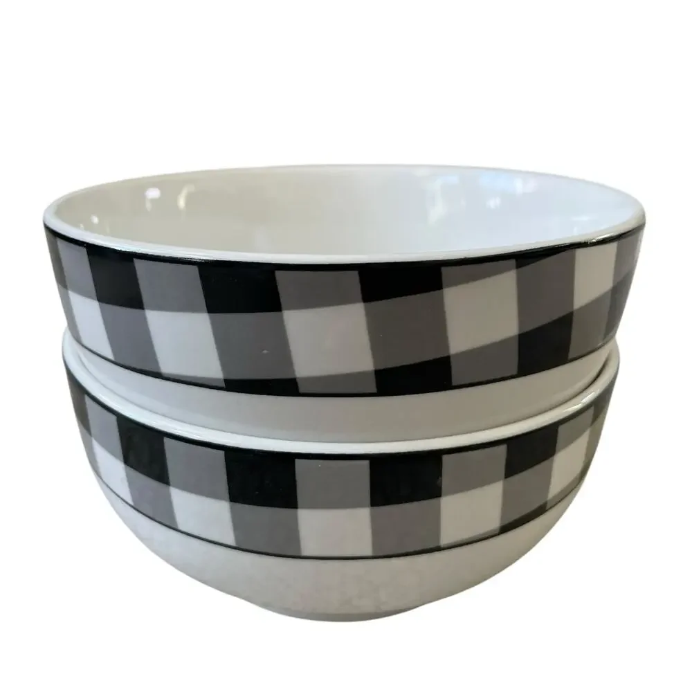 Godinger Black White Checkered Gingham Soup Cereal Bowl 5.5